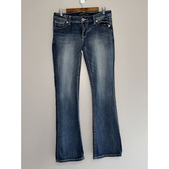 Express Jeans Stella Low Rise Boot Womens 8 Blue Denim Stretch Y2K Style Flare - Picture 3 of 16
